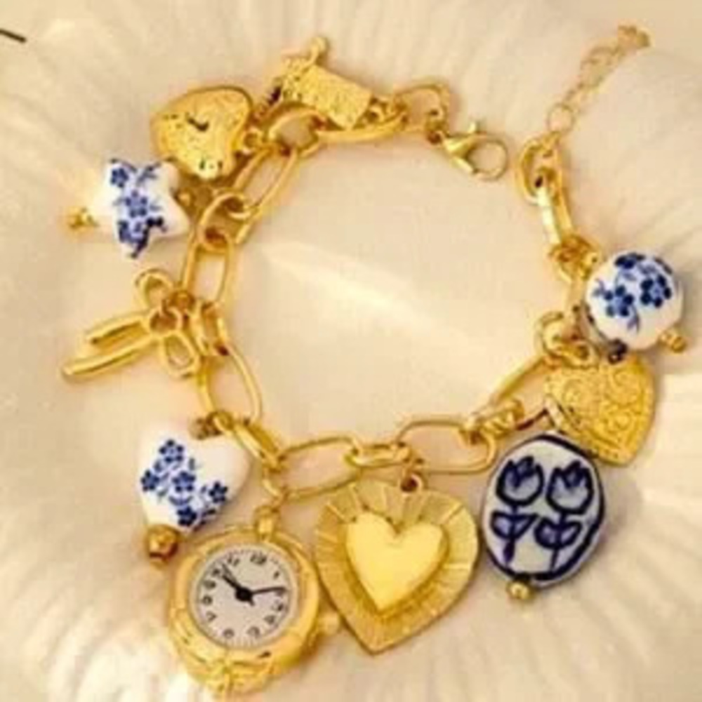 Stampd Gold and Blue Clock Charm Bracelet